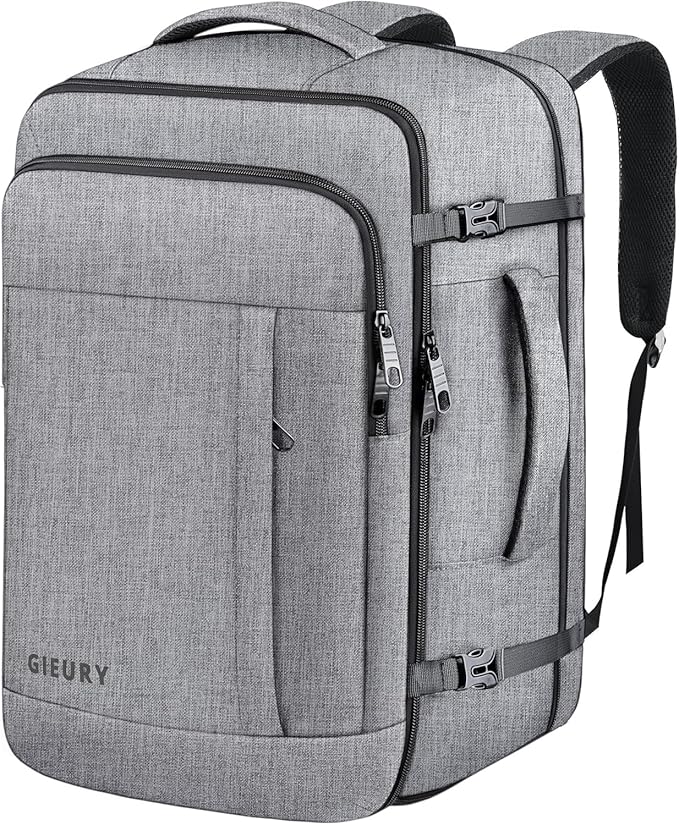 Gieury 55L Carry On Backpack, Extra Large Travel Backpack for Men & Women, Expandable Big Capacity For Airplanes, Travel Gifts for Men Women, Fits 18.4 Inch Laptop, Luggage Suitcase Daypack Bag, Grey