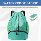 JELUTAR Drawstring Backpack Gym Bag with Shoes Compartment for Soccer, Basketball, Swim, Water-Resistant String Backpack Beach Cinch for Women Men, Mint Green