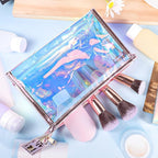BESARME 10 Pcs Holographic Makeup Bags, Clear PVC Travel Toiletry Bag Iridescent Pouch Portable Zippered Waterproof Cosmetic Bag SPA Bathroom Vacation Party Favors Bachelorette Gifts Mothers Day Gifts