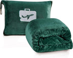 Comfort Fly Travel Blanket & Pillow – 2-in-1 Micro Plush Airplane Blanket with Carry Case (40" x 70") - Green