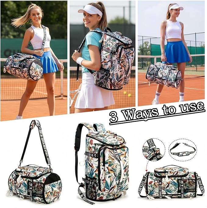 Gym Duffle Bag Backpack with Shoe Compartment,4 ways Travel Backpack for Women and Men,Multi-Functional Weekender bag with Waterproof Layer&Laptop Compartment for Fitness, Travel,Camping