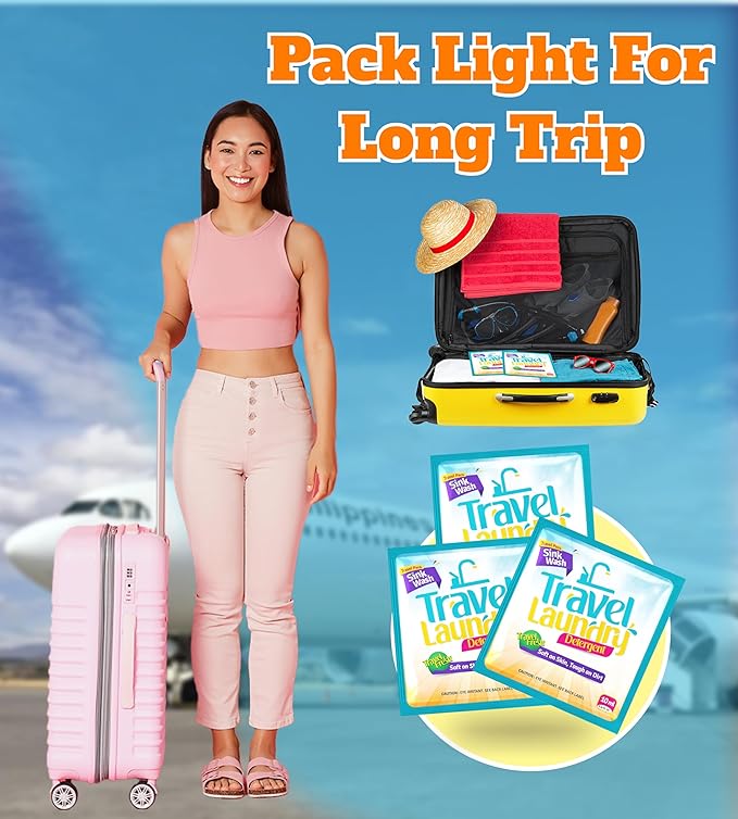 TidyFriend Sink Travel Laundry Detergent 10 ml, 16 Pack Effective Travel Detergent Packets for Sink Washing, Lightweight Must Haves Laundry Essentials