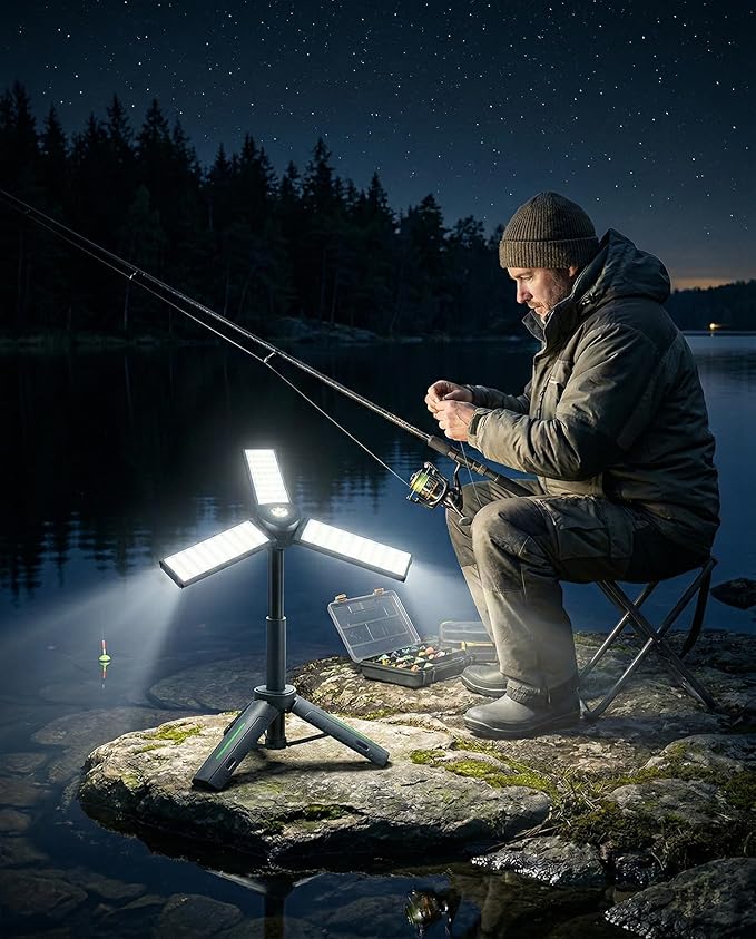 3000 Lumen Rechargeable LED Camping Lantern & Work Light, Telescopic Flashlight with Power Bank, 40" Height Adjustable, 360° Rotating, 6 Modes with Flame Effect for Emergency, Fishing, Outdoors