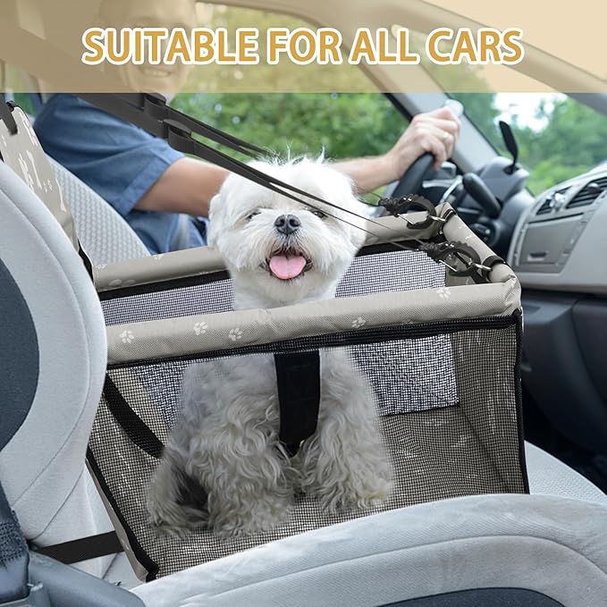 Dog Car Seat Foldable Dog Car Booster Seat Waterproof Breathable Oxford Travel Bag for Small to Medium Dogs, Puppies, and Pets-Pattern Grey