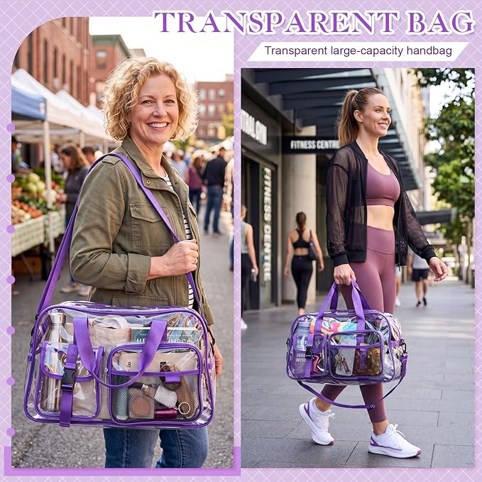 Abbylike Clear Bag Large Heavy Duty Tote for Stadium Events 20" Duffle Transparent Gym Bag for Sport Event Travel Makeup Work