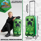 Minecraft Kids Foldable Trolley Bag 25”, 17L Luggage with Wheels, Creeper - Gamer Travel Essentials, Gifts for Kids