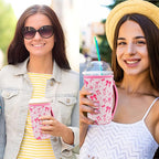 KJQJLY 3 Pack Reusable Iced Coffee Sleeves for Iced Coffee Cups or Drinks Reusable Neoprene Insulated Sleeves for Hot and Cold Drinks from Starbucks, Dunkin, And More (Pink bow)
