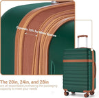Kono Luggage Set 3 Pieces Expandable PC ABS Durable Suitcase Hardside with Double Spinner Wheels Tsa Lock Green(20in/24in/28in)