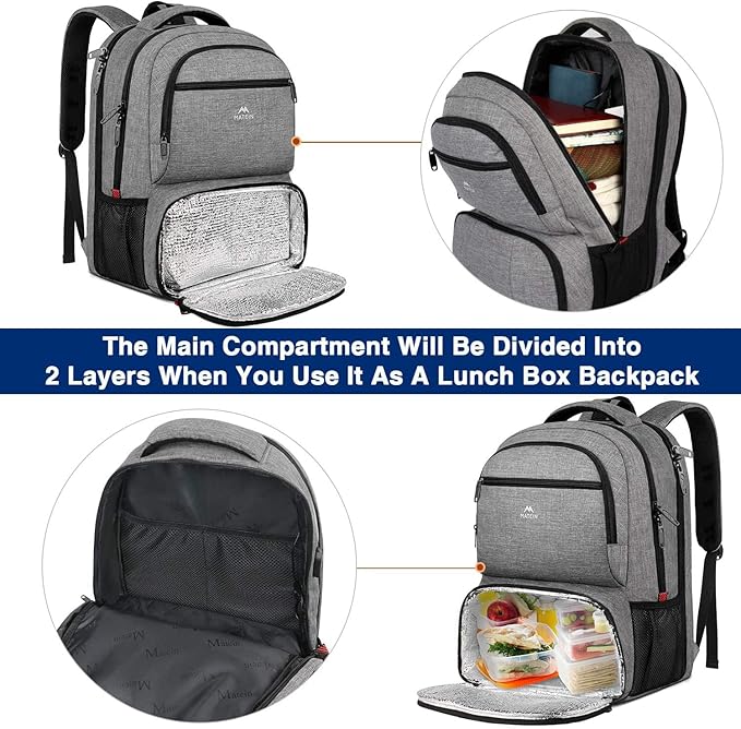 MATEIN Lunch Backpack, 17 inch Insulated Cooler Backpack with for Women Men, Water Resistant College Lunch Box Backpack with Laptop Compartment for Work Picnic Travel Beach, Gifts