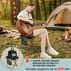 12" Portable Collapsible Stool - Folding Chair with Storage Pouch, Convertible Satchel for Hands-Free Carry & Supports 265Lbs, Ultralight for Hiking, Fishing, Camping, Festivals (Black, Standard)