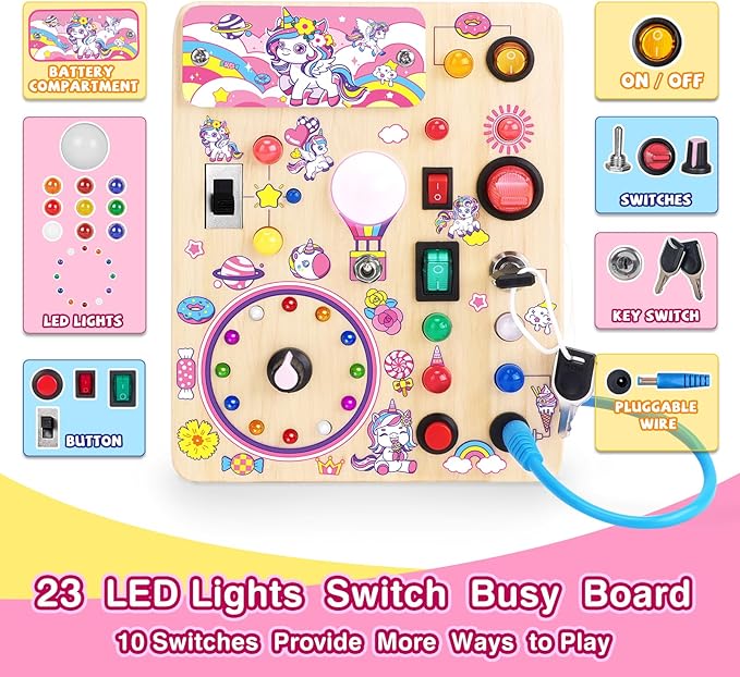 Grarain Busy Board for Toddlers - Montessori Educational Toy for 1-3 Year Old Boys & Girls | Travel-Friendly Sensory Learning Activity | Ideal for Kids with Autism(Unicorn Busy Board)