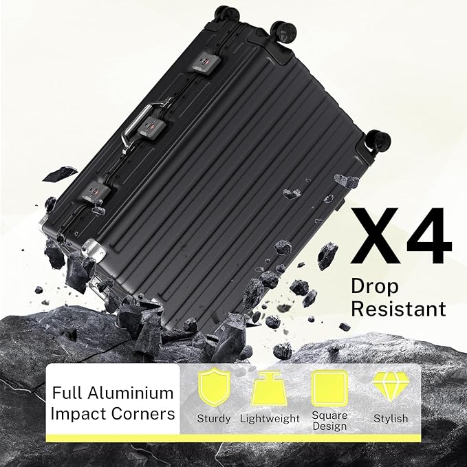 Krute Zipperless Luggage Set 2 Pieces Aluminum Frame Suitcase Sets Polycarbonate Hard Shell Luggage TSA Lock Checked Suitcase with Spinner Wheels Black