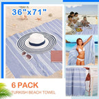 YSYJ Turkish Beach Towel 6 Pack Beach Towels 36"x71" Beach Towel Oversized Sand Free Turkish Towel Quick Dry Bath Towels Navy