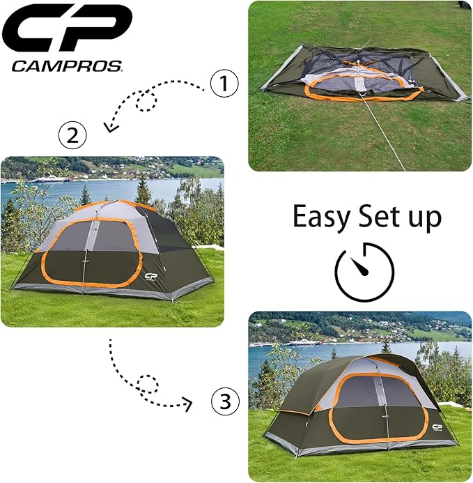 CAMPROS CP Upgraded 6/8 Person Camping Tents, Waterproof Windproof Family Tent with Larger Mesh Windows & Door, Double Layer, Easy Set Up, All-Season Dome Tent with Top Rainfly & Carry Bag