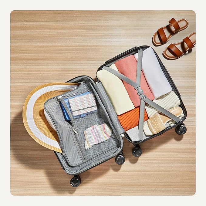 Amazon Basics 21" Hardside Carry-On Luggage with Multi-directional Wheels, Expandable for Up to 25% More Space, Scratch-Resistant Surface, Rose Gold
