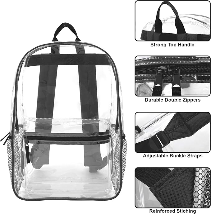 Trail maker Clear Backpack Heavy Duty with Padded Straps, Side Pockets for Kids, Boys, Girls, School, Stadium Approved Events