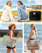 LOVEVOOK Travel Duffel Bag - Versatile Weekender Bag for Women, Puffer Carry On & Overnight Bag for Short Trips, Dark Green