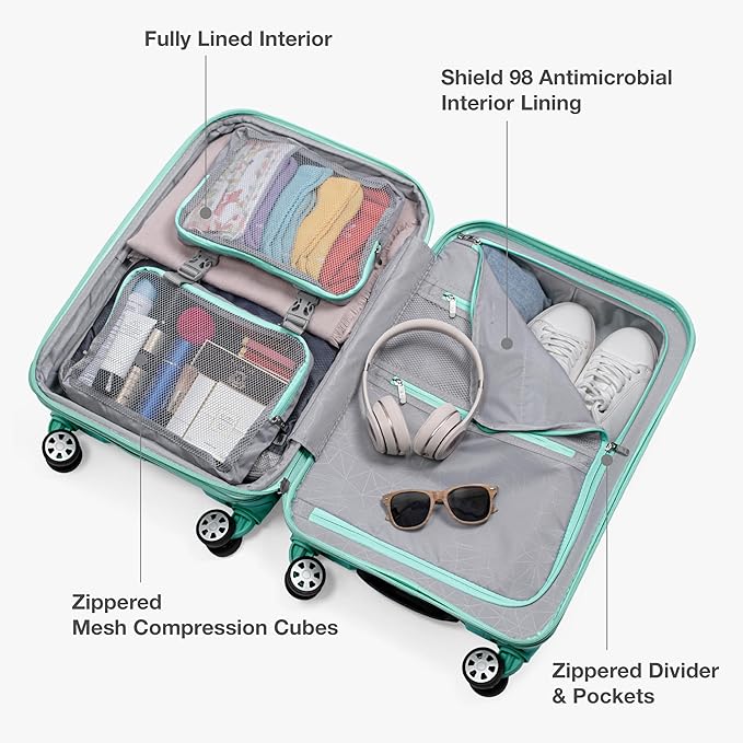 Traveler's Choice Pagosa Hardshell Expandable Luggage with Spinner Wheels, Mint, 2-Piece Set (22/26)