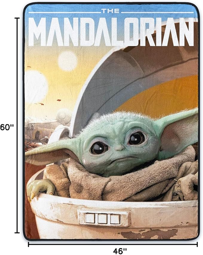 Disney Mandalorian Baby Yoda Nogginz Set - Bundle with 40 x 50 Inch Lightweight Travel Throw Blanket & Pillow Plus Stickers - Kids Super Soft 2 Piece Baby Yoda Bedding Set