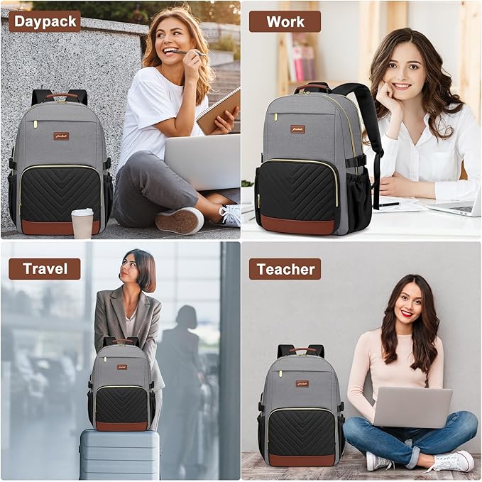 Focdod Laptop Backpack for Women Bookbag: 15.6 inch Work Backpacks with Pouch Pocket for Large Capacity Cup & USB Charger College Book Bag Travel Business Nurse Teacher Bookbags Anti-theft Back Pack
