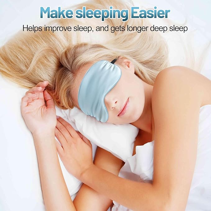 Sleep Mask, Silk Eye Mask for Sleeping with Adjustable Strap, Blindfold Eyeshade for Men & Women, Comfortable & Soft Eye Cover Eyeshade for Night Sleep (Light Blue)