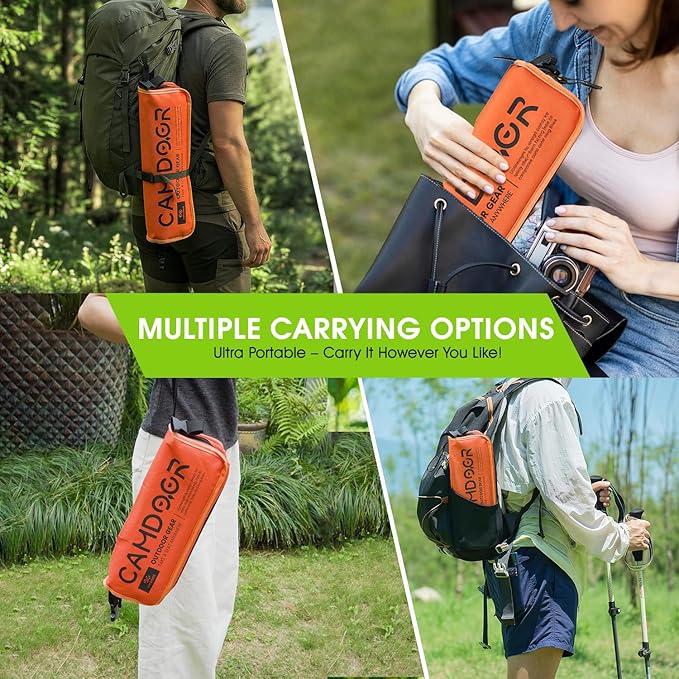 CAMDOOR Portable Collapsible Stool, 16″Folding Stool with 3 Side Pockets and Shoulder Strap, Extra Large Camping Chair Supports 400 lbs, Ultralight Portable Seat for Outdoor, Hiking, Fishing (Orange)