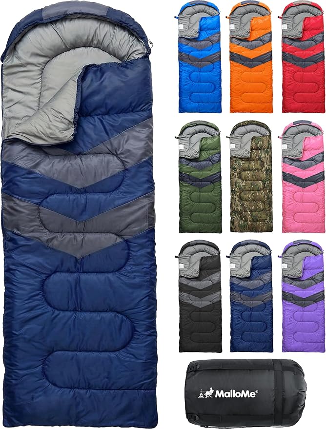 MalloMe Sleeping Bags for Adults Cold Weather & Warm - Backpacking Camping Sleeping Bag for Kids 10-12, Girls, Boys - Lightweight Compact Camping Essentials Gear Accessories Hiking Sleep Must Haves