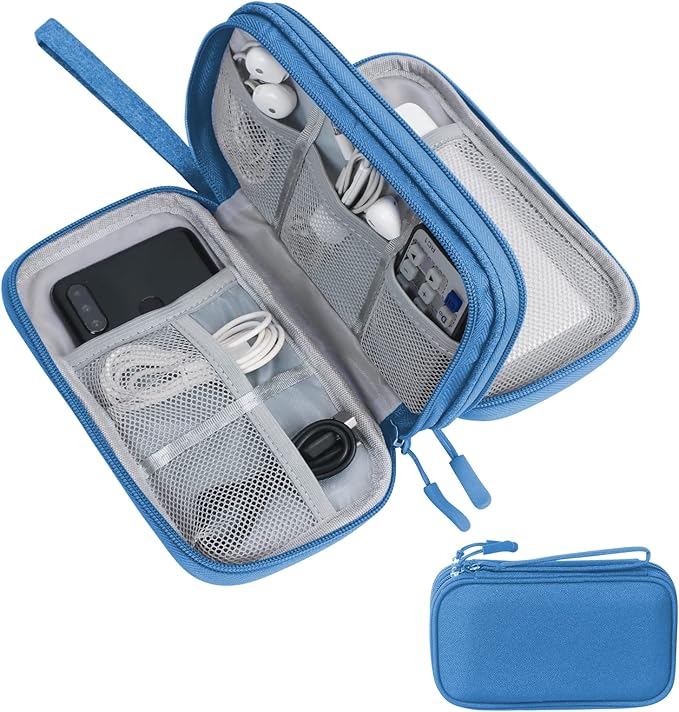 Skycase Electronic Organizer Travel Case - Waterproof Travel Cord Pouches for Organization, Cable Organizer, All-in-One Double Layers Storage Bag for Accessories, Charger, Cable, Blue - Large