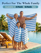 LANE LINEN 100% Cotton Beach Towel- Pack of 4 Beach Towels Set, Cabana Stripe Pool Oversized Beach Towels for Adults (30" x 60”), Highly Absorbent, Large Beach Towel, Quick Dry Towel - Light Blue