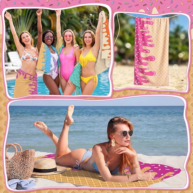 Redbaker 16 Packs 72 x 36 Inches Oversized Ice Cream Beach Towel Bulk Extra Large Pool Towels Set Microfiber Quick Dry Swim Towel Blanket for Women Men Adult Bath Travel(Colorful)