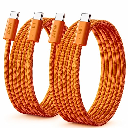 LISEN USB C to USB C Cable, 240W C to C Cable Fast Charging [6.6 FT, 2 Pack] Type C Charger Fast Charging USBC to USBC Cable for iPhone 17 16 15 Pro Max iPad MacBook Neo Air Pro Samsung S26, Orange