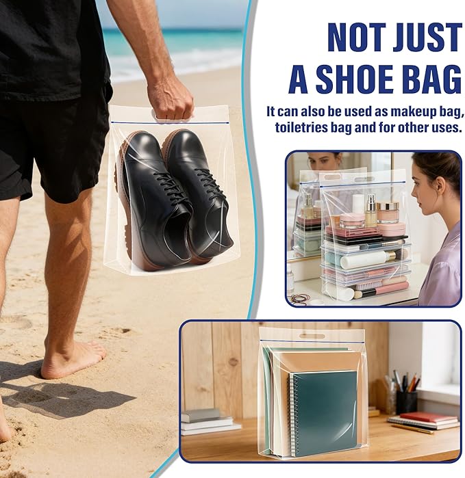 Waterproof Shoe Bags for Travel Packing Storage, Smellproof Travel Essentials Bag for Men and Women, Clear (10-pack)