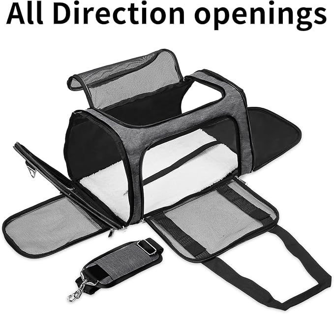 Soft-Sided Cat/Dog/Pet Carrier, Collapsible Pets Travel Carriers for Big Cats/Small Dogs with Shoulder Strap & Removable Mat, Mesh Puppy Carry Bag, Up to 25 Lbs (Dark Grey)