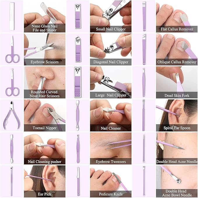 Manicure Set Professional Manicure Pedicure Kit Tools Travel Nail Care Kit Manicure Kit Finger Toe Nail Clippers for Women Travel Grooming Kit Nail Clipper Set Nail Kit with Glass Nail File Women Gift