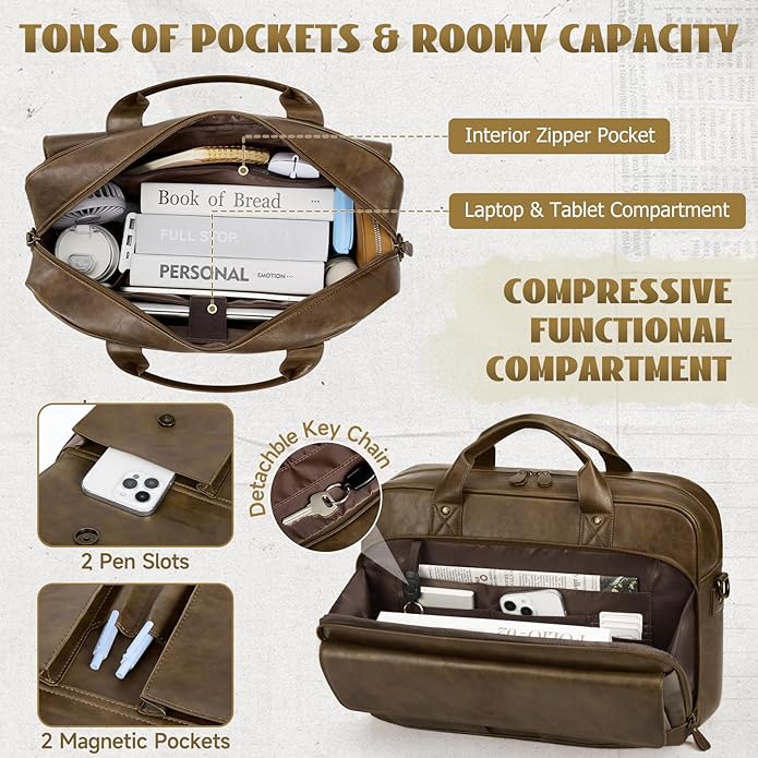 RAINSMORE Mens Laptop Bag PU Leather Messenger Bag 15.6 Inch Briefcase Vintage Computer Satchel Bag for Work Business