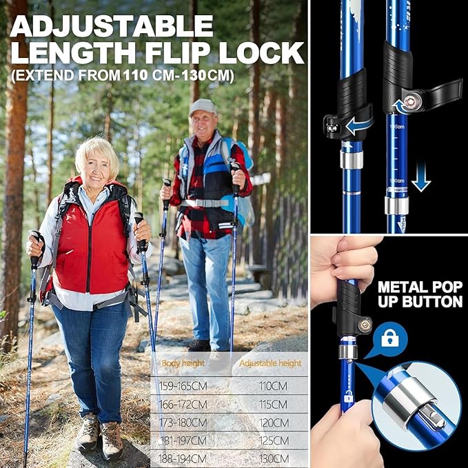 Covacure Trekking Poles Collapsible Hiking Poles - 2 Pack Aluminum Alloy 7075 Trekking Sticks with Quick Lock System, Telescopic, Collapsible for Hiking, Camping