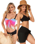 CHICGAL 2 Pieces Women Beach Sarong Bathing Suit Wrap Skirt Sheer Bikini Swimsuit Cover Ups for Swimwear