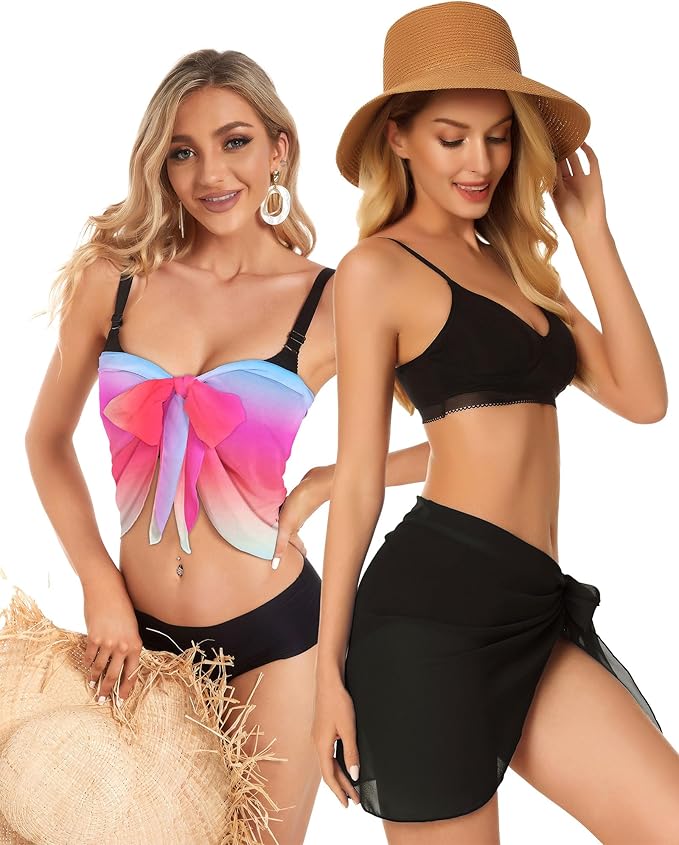 CHICGAL 2 Pieces Women Beach Sarong Bathing Suit Wrap Skirt Sheer Bikini Swimsuit Cover Ups for Swimwear