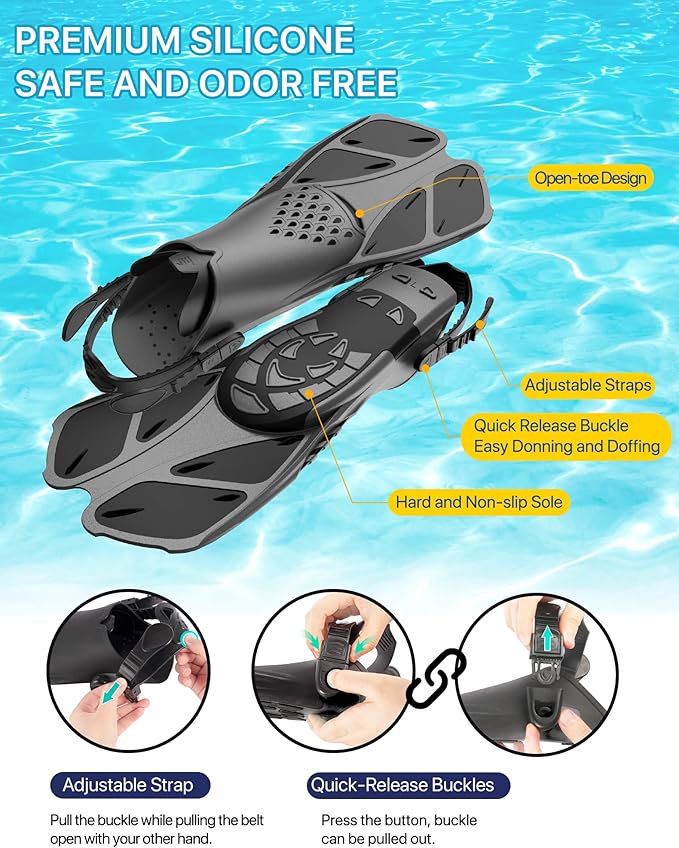 Ubekezele Snorkeling Gear for Adults Men Women,4 in 1 Snorkel Set with Panoramic View Diving Mask Anti-Fog Anti-Leak,Dry Top Snorkel,Fins and Travel Bag for Swimming,Snorkeling and Travel Diving