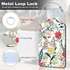 2Pack Luggage Tags for Suitcases, Cute Unique Pu Leather Cruise Luggage Tag with Privacy Cover ID Label Address Card and Metal Ring Suitable for Women Men Kids Travel Bag Red Flowers and Green Leaves