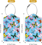 2Pack Luggage Tags for Suitcases, Cute Unique Pu Leather Cruise Luggage Tag with Privacy Cover ID Label Address Card and Metal Ring Suitable for Women Men Kids Travel Bag Pink Butterfly