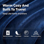 Travel Blanket, Soft 2-in-1 Airplane Blanket, 65x40 Inches, Travel Blanket Airplane Compact with Bag, Car Blanket with Luggage Sleeve & Backpack Clip (Navy Blue)