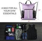 BeeGreen Lilac Drawstring Backpack Bag Gym Sports Backpack with Shoe Compartment and Two Water Bottle Holder for Women Men Large String Athletic Sackpack Workbag