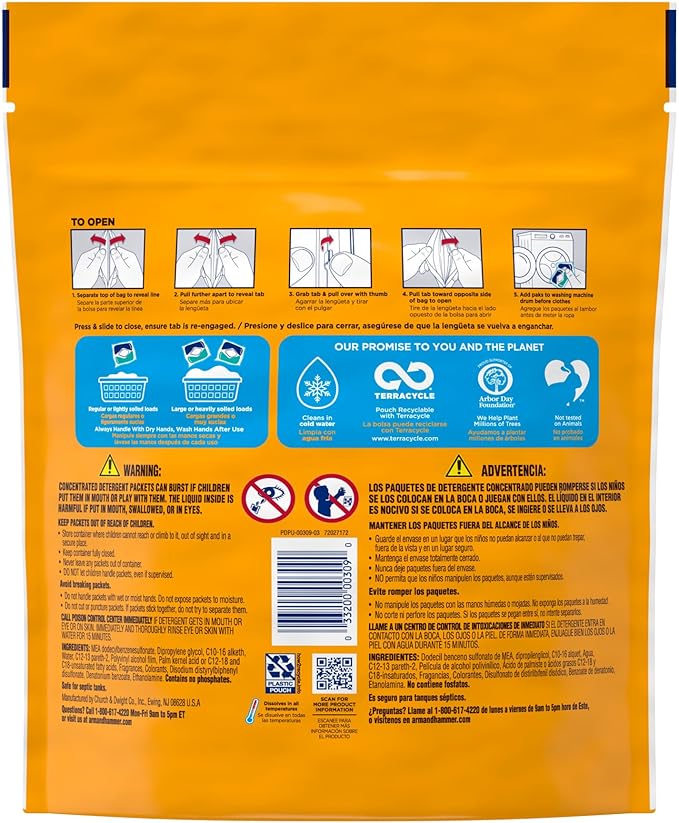 Arm & Hammer Clean Burst 5-in-1 Laundry Detergent Power Paks, High Efficieny (HE), 42 Count