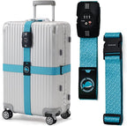 Travelkin Luggage Straps for suitcases TSA Approved,Adjustable Luggage Belts with Lock Fit 18-32 inch Suitcases(Lock Grain-Blue-TSA)