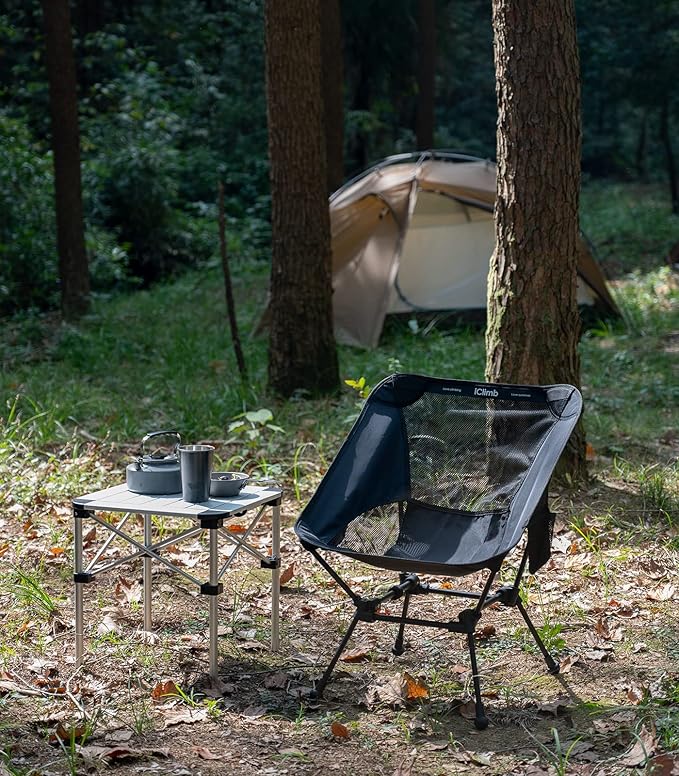 iClimb Ultralight Compact Camping Folding Beach Chair with Anti-Sinking Large Feet and Back Support Webbing (Black - Square Frame - 2PC)