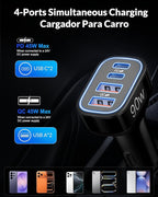 2 Pack 90W 4-Port Super Fast Type C Car Charger USB C for Samsung Galaxy S26/S25/S24/S23/ S22 Ultra, Android, iPhone 17/16/15, Cigarette Lighter USB Charger Car Adapter Accessories + 3FT USB-C Cable