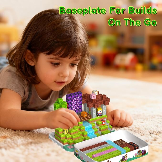 Magnetic Blocks Travel Magnetic Building Blocks Cubes - 200 PCS Tin Box Magnet Toys Set STEM Educational for Kids Ages 3 4 5 6 7 8 9 10 11 12 Year Old Boys Girls Gifts Birthday Christmas