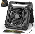 KITWLEMEN 10 Inch Solar Camping Fan with Light- Rechargeable Battery Operated Fan, 19H Run Time, 3 Speed, 6H Timer, SOS Signal, Portable Desk Fan for Camping Fishing RV Trips Hurricane Power Outage