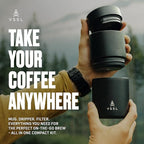 VSSL - Nest Pour Over Coffee Set | Coffee Maker for Camping | All-In-One Travel Pour Over | Transportable Dripper, 10oz Stainless Steel Travel Mug | Compact Storage & Adventure Ready | Black